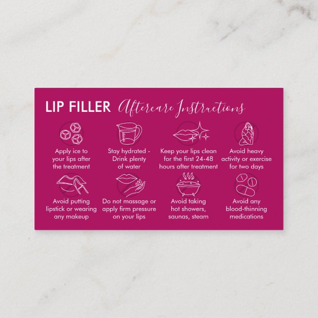 Pink Dark Lip Filler Aftercare Instructions Business Card