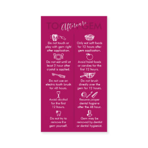 Pink Dark Physical Printed Tooth Gem Aftercare Business Card