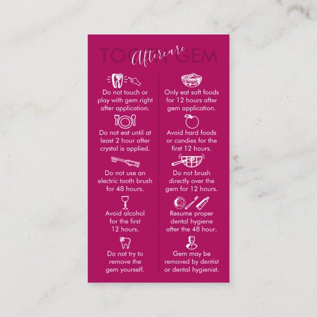 Pink Dark Physical Printed Tooth Gem Aftercare Business Card