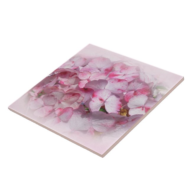 Pink & Dark Pink Hydrangea Flowers Ceramic Tile (Side)