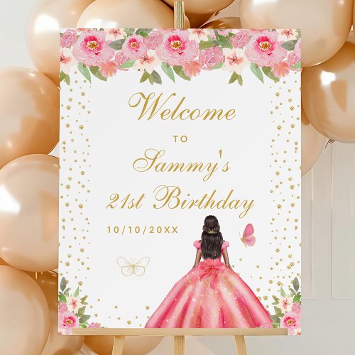 Pink Dark Skin Girl Birthday Party Welcome Foam Board