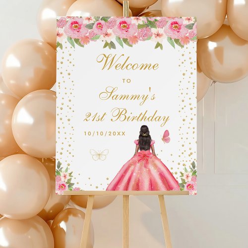 Pink Dark Skin Girl Birthday Party Welcome Foam Board