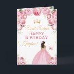 Pink Dark Skin Girl Sweet Sixteen Birthday Card<br><div class="desc">This elegant and glamorous sweet sixteen birthday card can be personalized with a name or title such as daughter, granddaughter, niece, friend etc. The design features a beautiful princess with dark skin in a blush pink ball gown. The text combines handwritten script and modern sans serif fonts for a classy...</div>