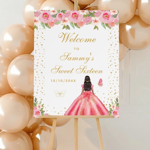 Pink Dark Skin Girl Sweet Sixteen Welcome Foam Board