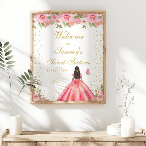 Pink Dark Skin Girl Sweet Sixteen Welcome Poster