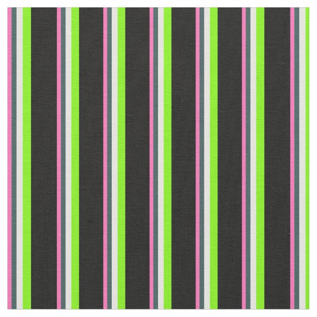 Pink, Dark Slate Gray, Mint Cream, Green & Black Fabric (Close Up)