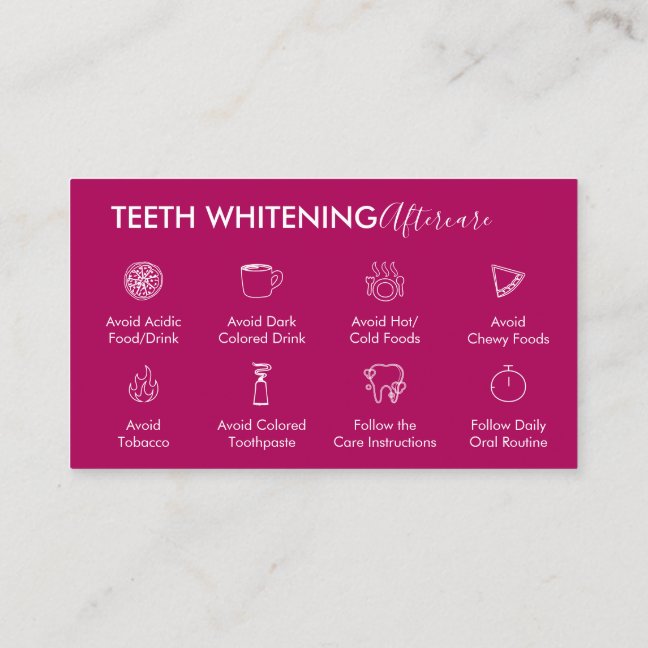 Pink Dark Teeth Whitening Aftercare Tips Business Card