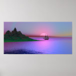Pink Dawn and Yacht Poster