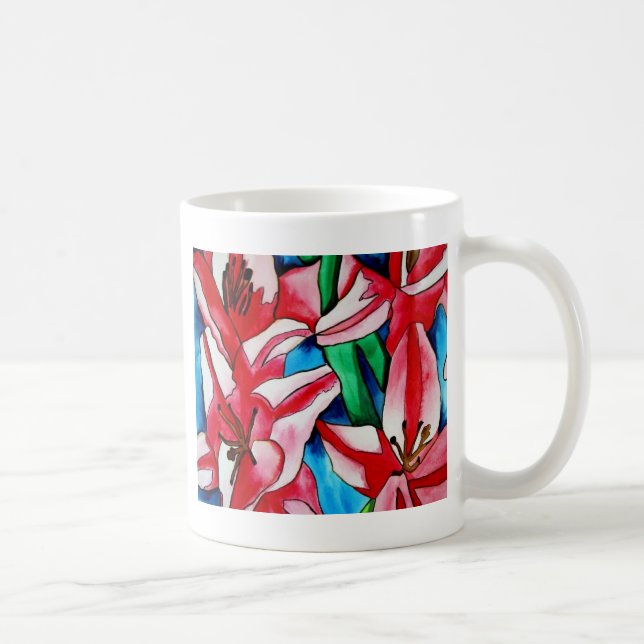 Pink Day lily watercolor art painting Coffee Mug (Right)