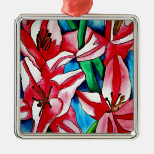 Pink Day lily watercolor art painting Metal Ornament
