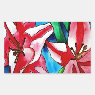 Pink Day lily watercolor art painting Rectangular Sticker