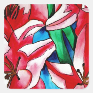 Pink Day lily watercolor art painting Square Sticker