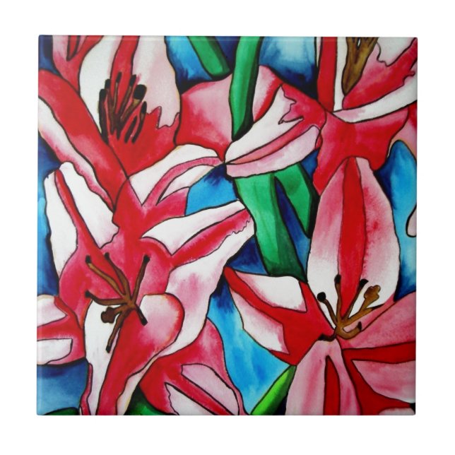 Pink Day lily watercolor art painting Tile (Front)