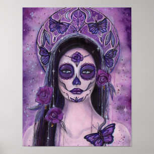 Pink day of the dead art by Renee Lavoie Poster