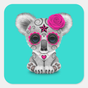 Pink Day of the Dead Baby Koala Square Sticker