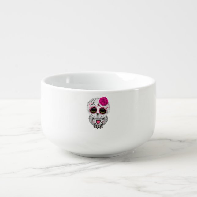Pink Day of the Dead Baby Owl Soup Mug (Front)