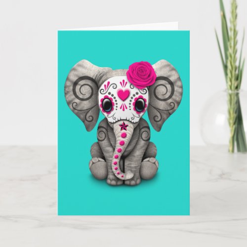 Pink Day of the Dead Elephant Card