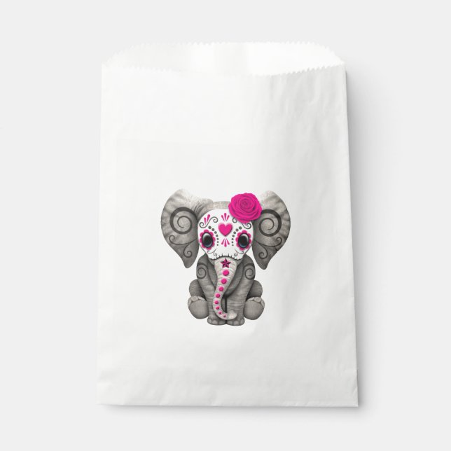 Pink Day of the Dead Elephant Favor Bag (Front)