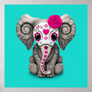 Pink Day of the Dead Elephant Poster