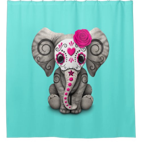 Pink Day of the Dead Elephant Shower Curtain