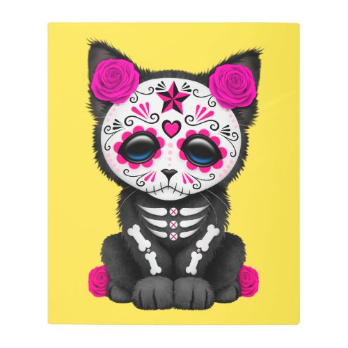Pink Day of the Dead Kitten Metal Print