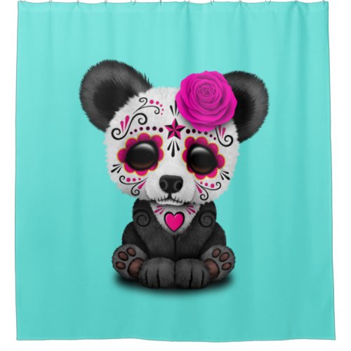 Pink Day of the Dead Panda Cub Shower Curtain