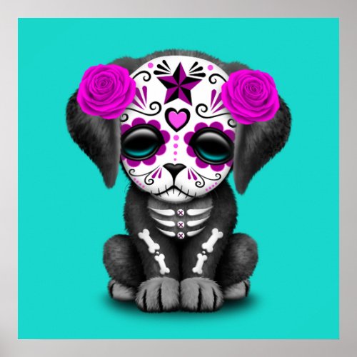 Pink Day of the Dead Puppy Dog Poster