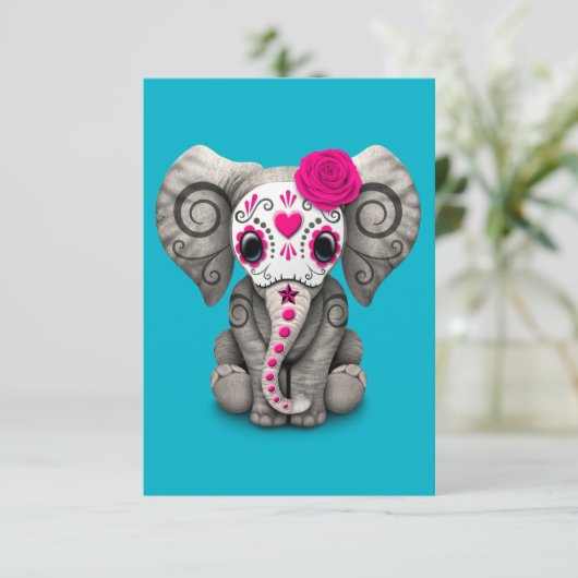 Pink Day of the Dead Sugar Skull Baby Elephant (Standing Front)