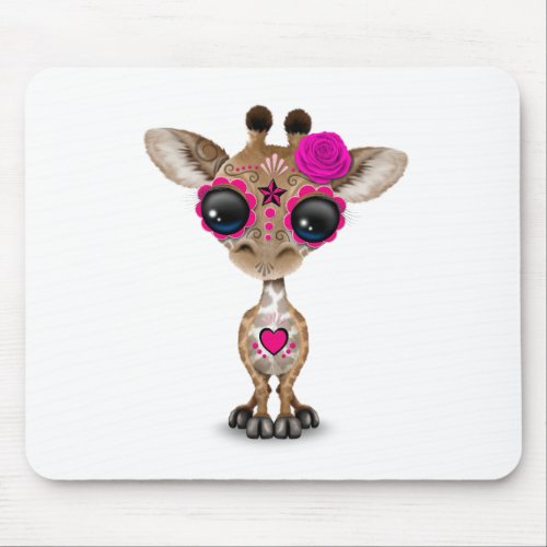 Pink Day of the Dead Sugar Skull Baby Giraffe Mouse Pad
