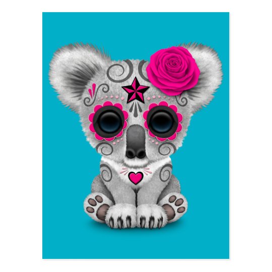 Pink Day of the Dead Sugar Skull Baby Koala Postcard | Zazzle.com