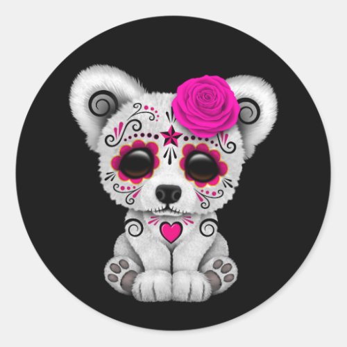 Pink Day of the Dead Sugar Skull Bear Black Classic Round Sticker