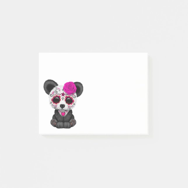 Pink Day of the Dead Sugar Skull Panda Bear Post-it Notes (Front)