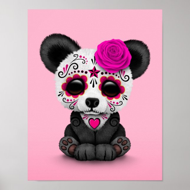 Pink Day of the Dead Sugar Skull Panda Poster (Front)