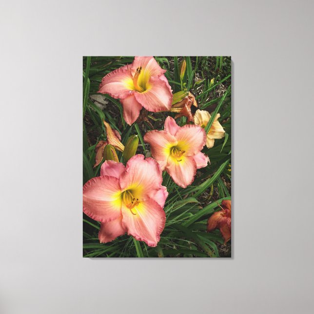 Pink Daylilies Wrapped Canvas Print (Front)