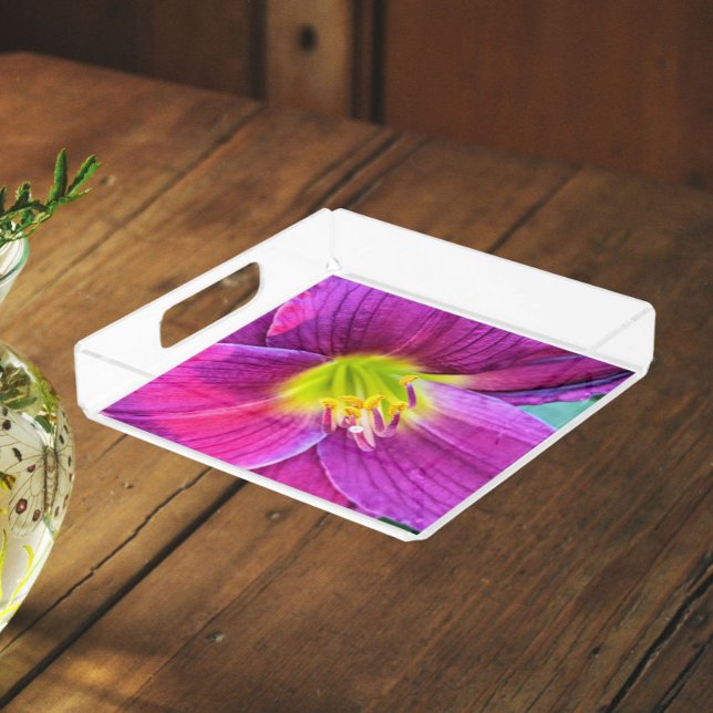 Pink Daylily Bloom Floral Acrylic Tray (In Situ)
