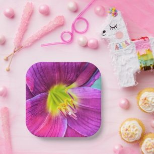Pink Daylily Bloom Floral Paper Plates