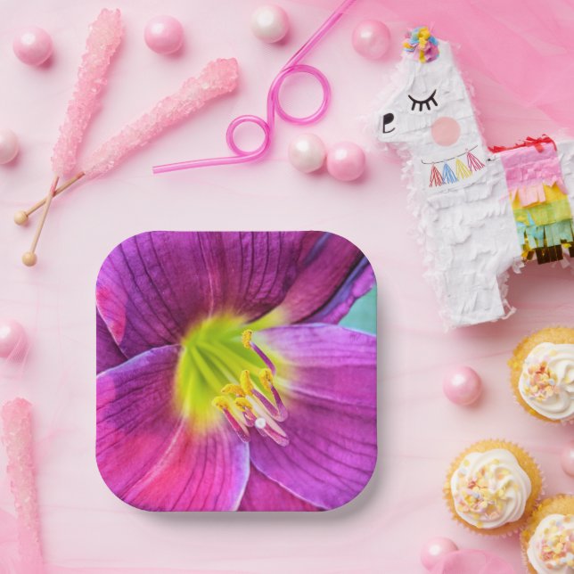 Pink Daylily Bloom Floral Paper Plates (Party)