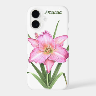Pink Daylily Botanical Art Personalized iPhone 17 Case