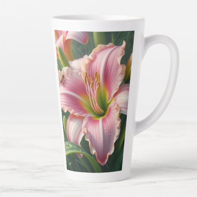 Pink Daylily Floral Latte Mug (Right)
