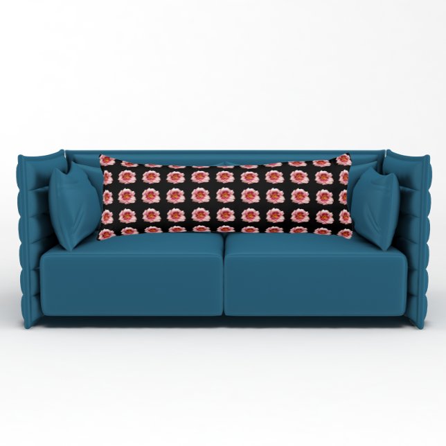 Pink Daylily Floral Pattern on Black Body Pillow (In Situ)