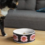 Pink Daylily Floral Pattern on Black Pet<br><div class="desc">Ceramic pet food bowl for your cat or dog that features the photo image of a pink Daylily bloom against a black background and printed in a repeating pattern. A lovely,  floral design! Select your pet bowl size.</div>