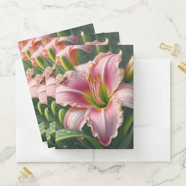 Pink Daylily Floral Pocket Folder (In Situ)