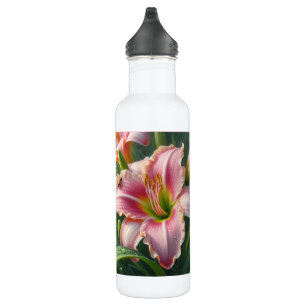 Pink Daylily Floral Stainless Steel Water Bottle