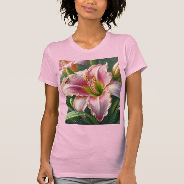 Pink Daylily Floral T-Shirt (Front)