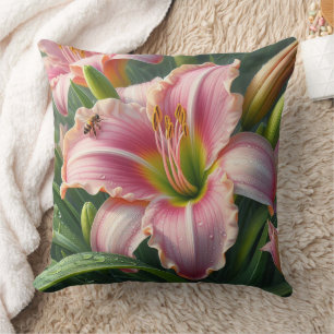 Pink Daylily Floral Throw Pillow