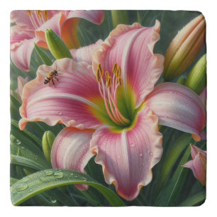 Pink Daylily Floral Trivet