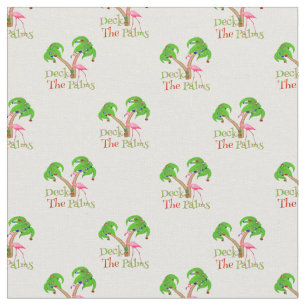 Pink Deck The Palms Tropical Christmas Santa Flami Fabric