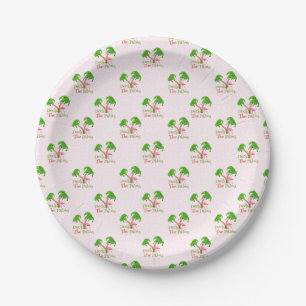 Pink Deck The Palms Tropical Christmas Santa Flami Paper Plates