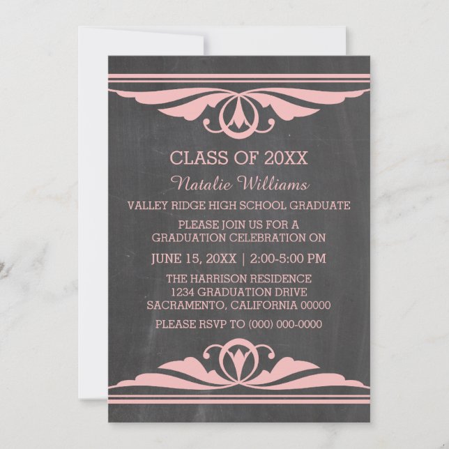 Pink Deco Chalkboard Graduation Invite (Front)