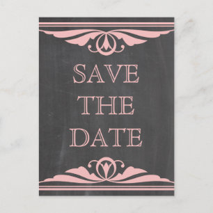 Pink Deco Chalkboard Save the Date Postcard